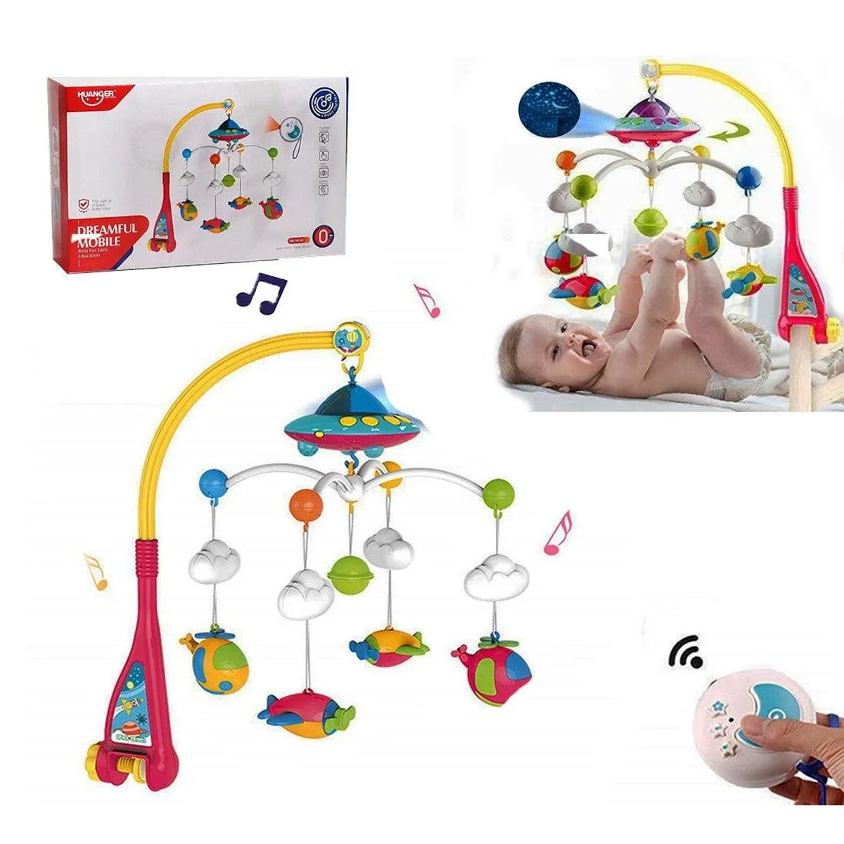 GENERICO - Móvil Musical para Cuna con proyector y Control ROJO