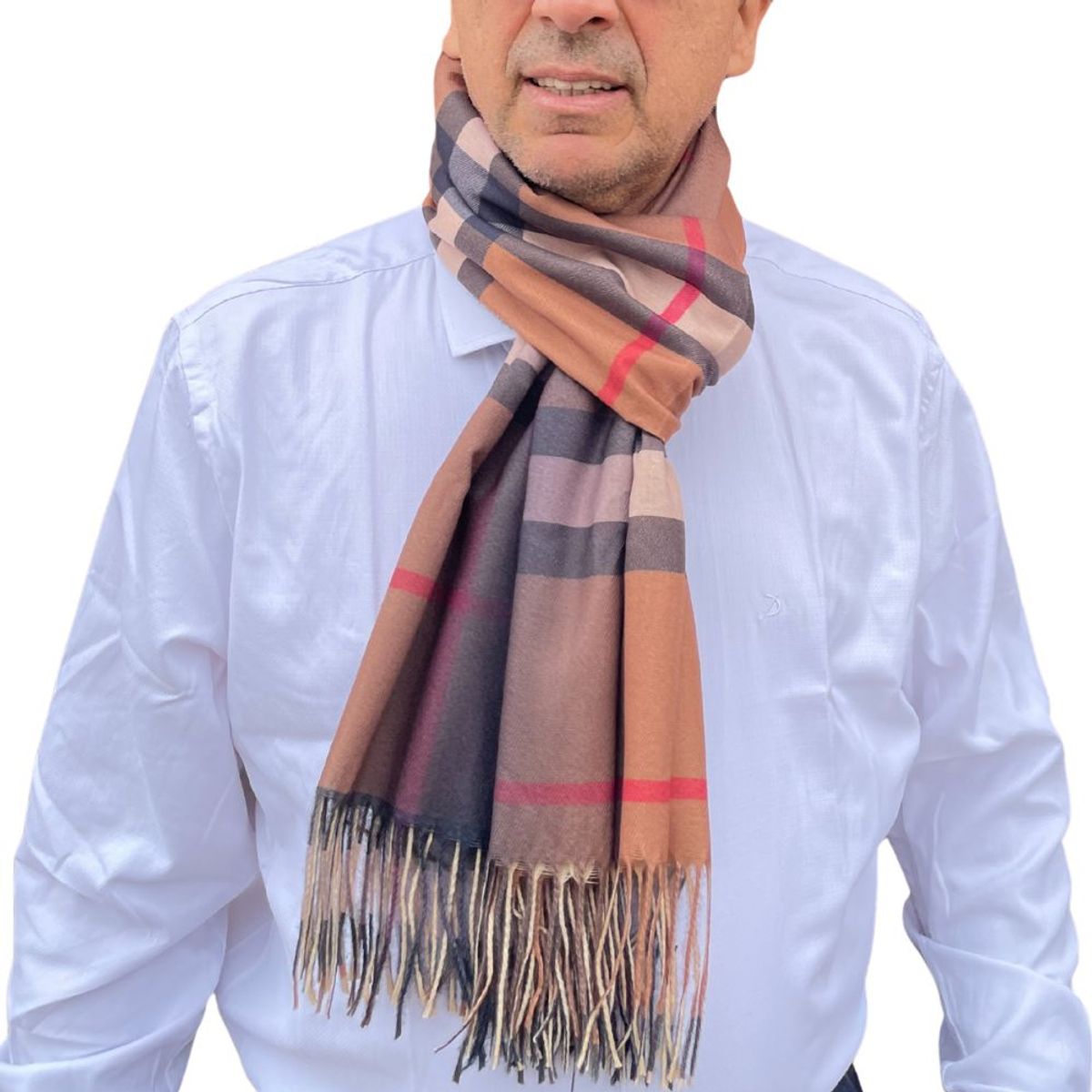 KAST PE - Bufanda Chalina a Rayas Beele Beige 196x71 Borlas Temporadas Frías