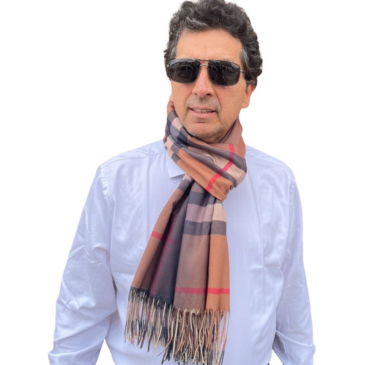 KAST PE - Bufanda Chalina a Rayas Beele Beige 196x71 Borlas Temporadas Frías