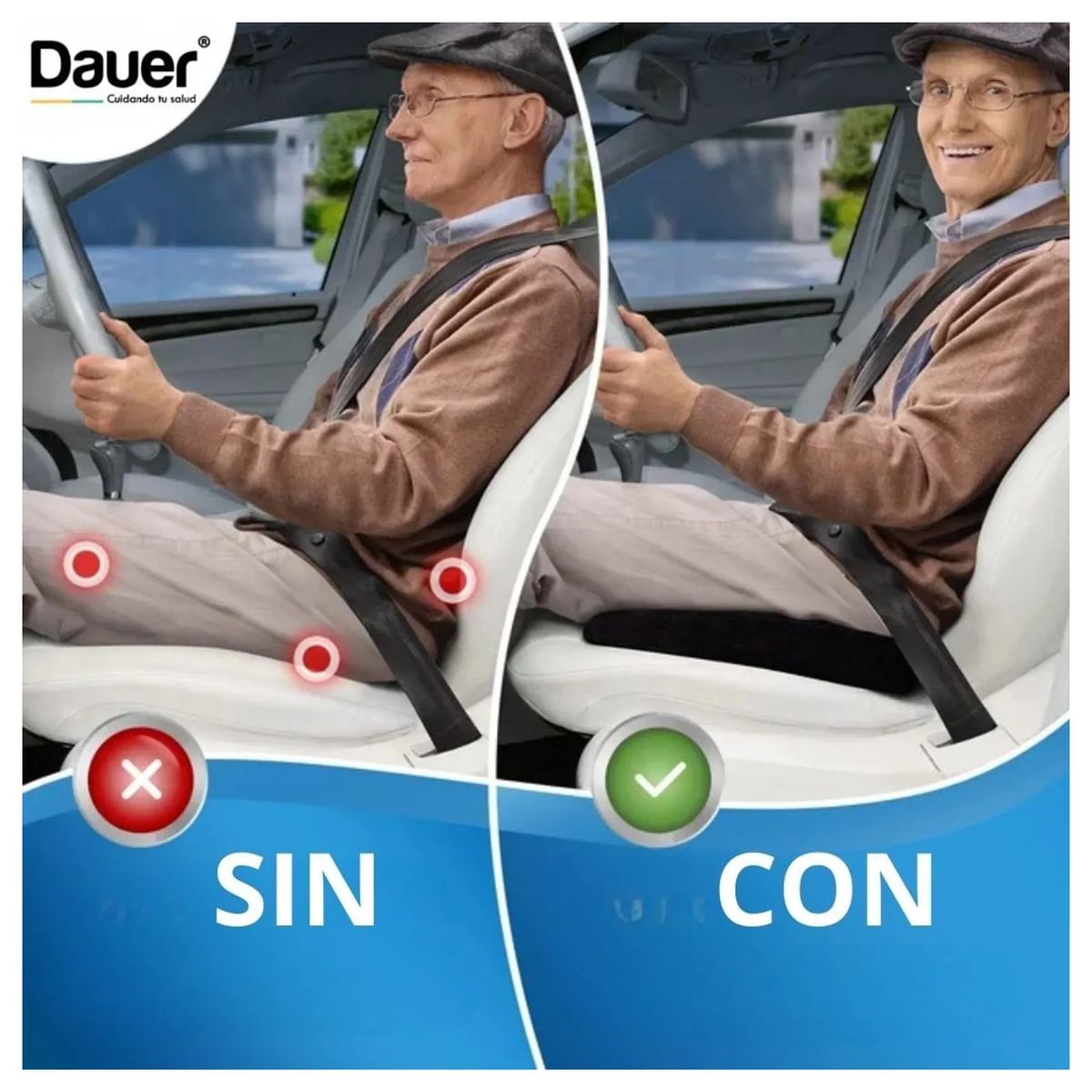 DAUER - Cojin de Asiento Dauer Memory Foam Gris y Gel para Auto