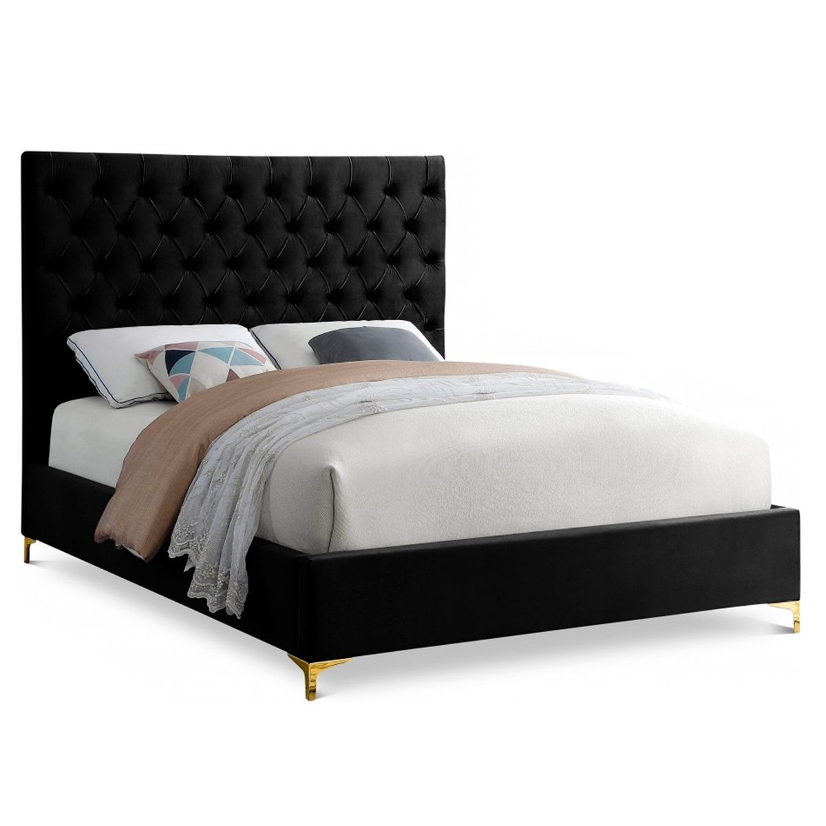 GENERICO - Cama Tapizada Capitoné Adda Negro 1.5 Plz