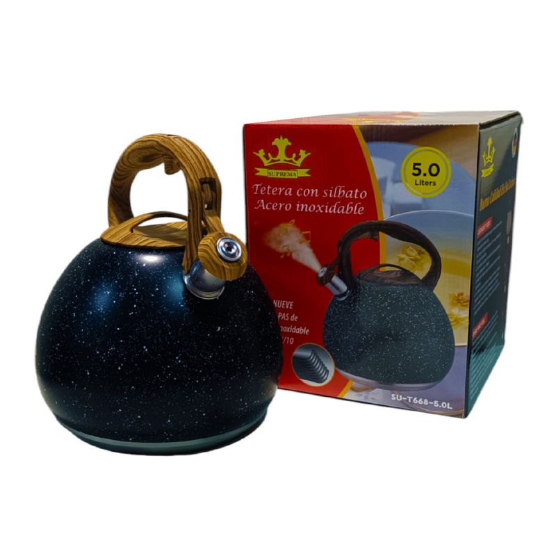 GENERICO - Tetera Suprema 5 Litros Granito con Acero Inoxidable 18/10 Negro