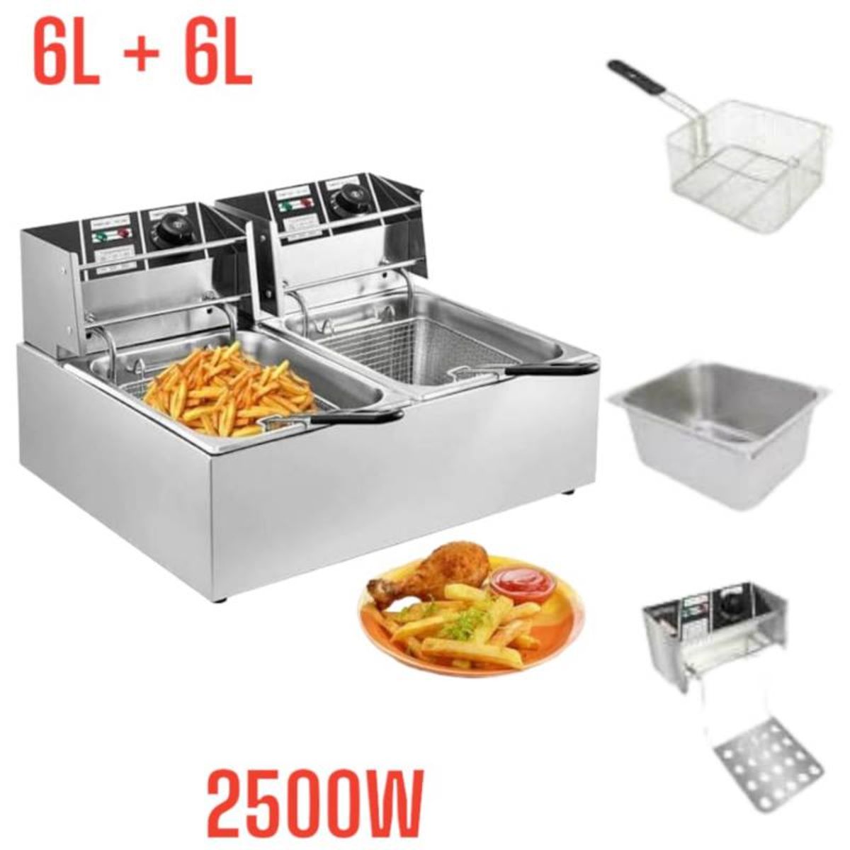 OEM - Freidora Electrica 12L 2500W de Acero Inoxidable y Cesta para Freir