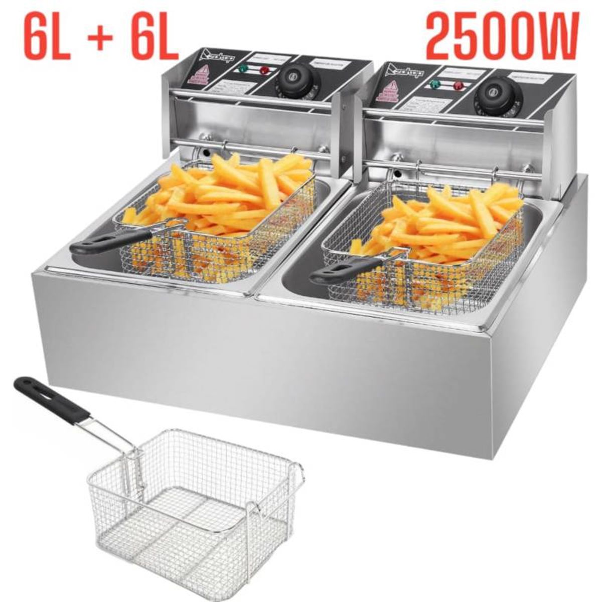 OEM - Freidora Electrica 12L 2500W de Acero Inoxidable y Cesta para Freir