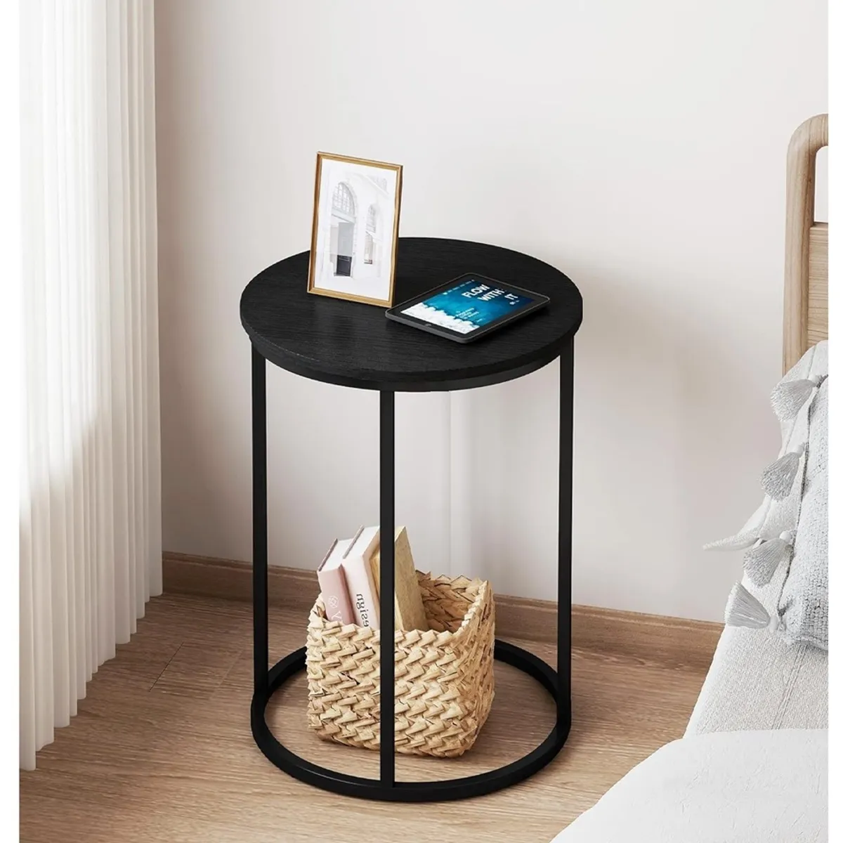 GENERICO - Mesa auxiliar industrial color negro 40 cm x 60 altura