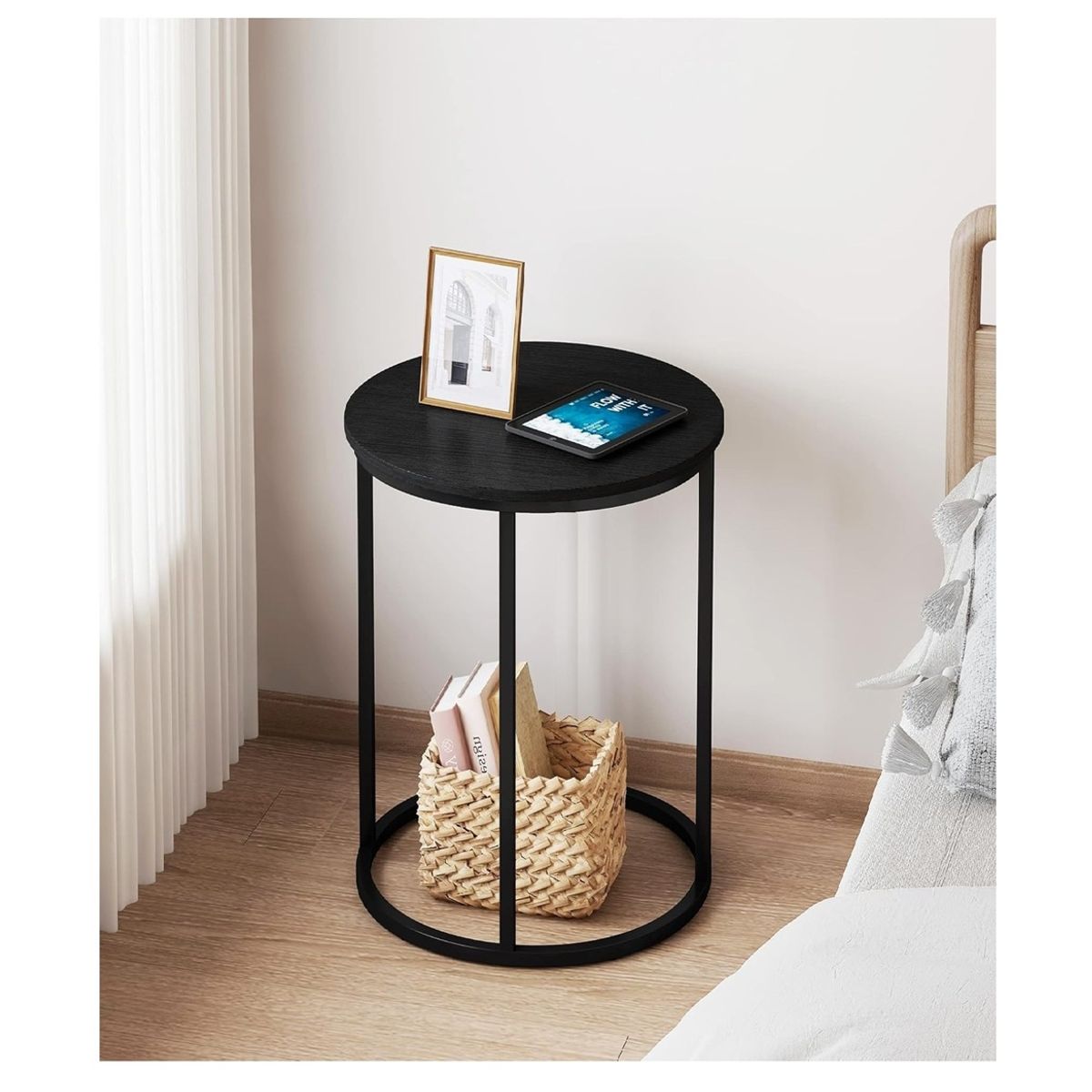 GENERICO - Mesa auxiliar industrial color negro 40 cm x 60 altura