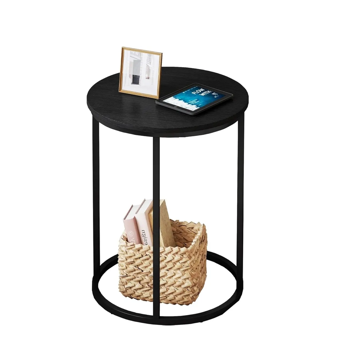 GENERICO - Mesa auxiliar industrial color negro 40 cm x 60 altura