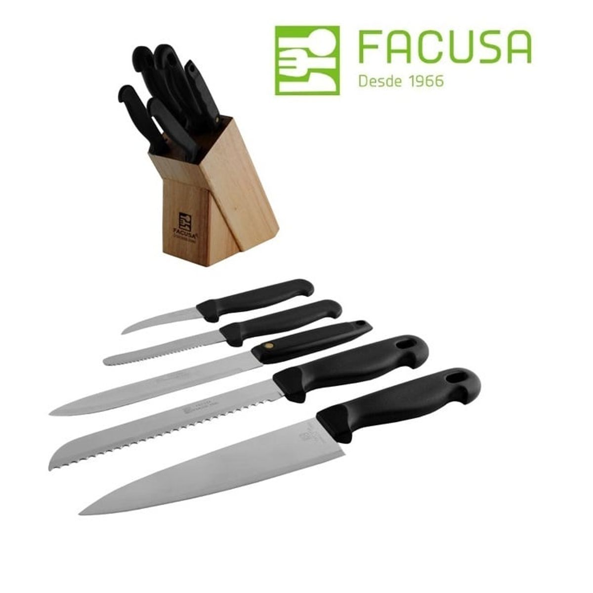 FACUSA - Juego de cuchillos con taco de madera Facusa