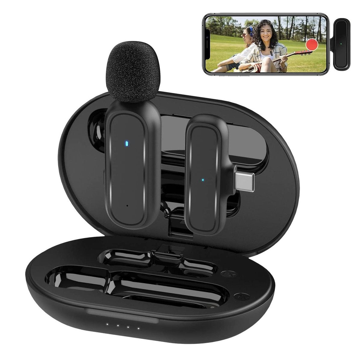 OEM - Micrófono Inalámbrico Solapero K60 Tipo C con Cargador Portátil