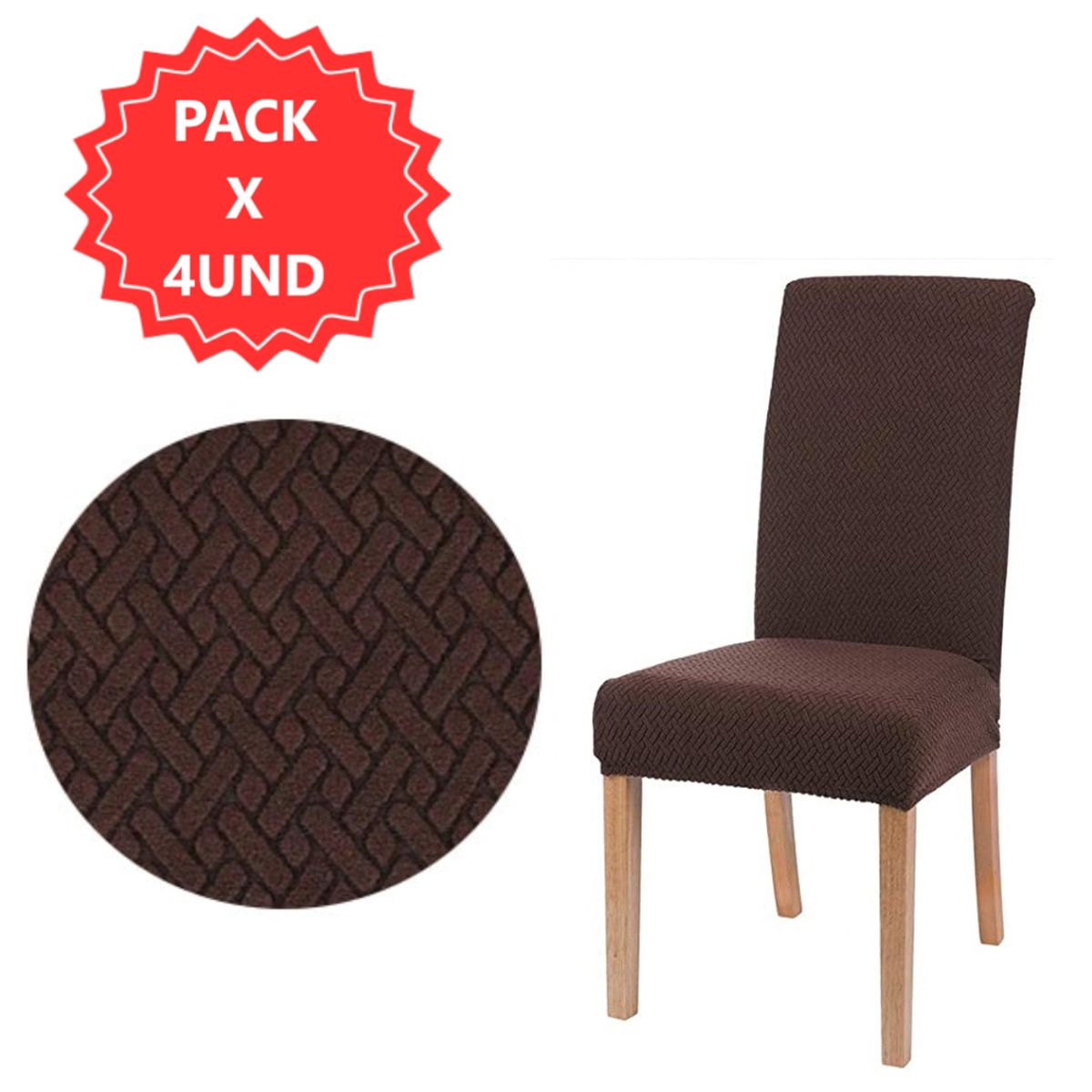 GENERICO - Pack 4 Fundas marrón elástica para silla de comedor
