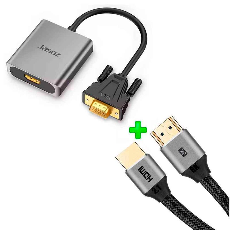 VARIOS - Pack Adaptador VGA Macho a HDMI Hembra Hagi + Cable HDMI 2.1
