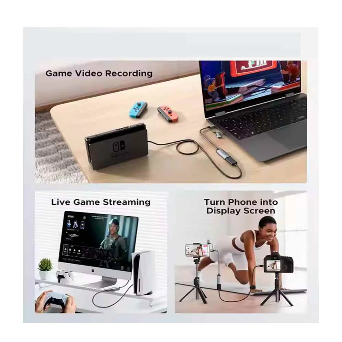 VARIOS - Capturador de Video HDMI FHD Usb 3 y USB C, PC, PS5, PS4, Switch, Xbox