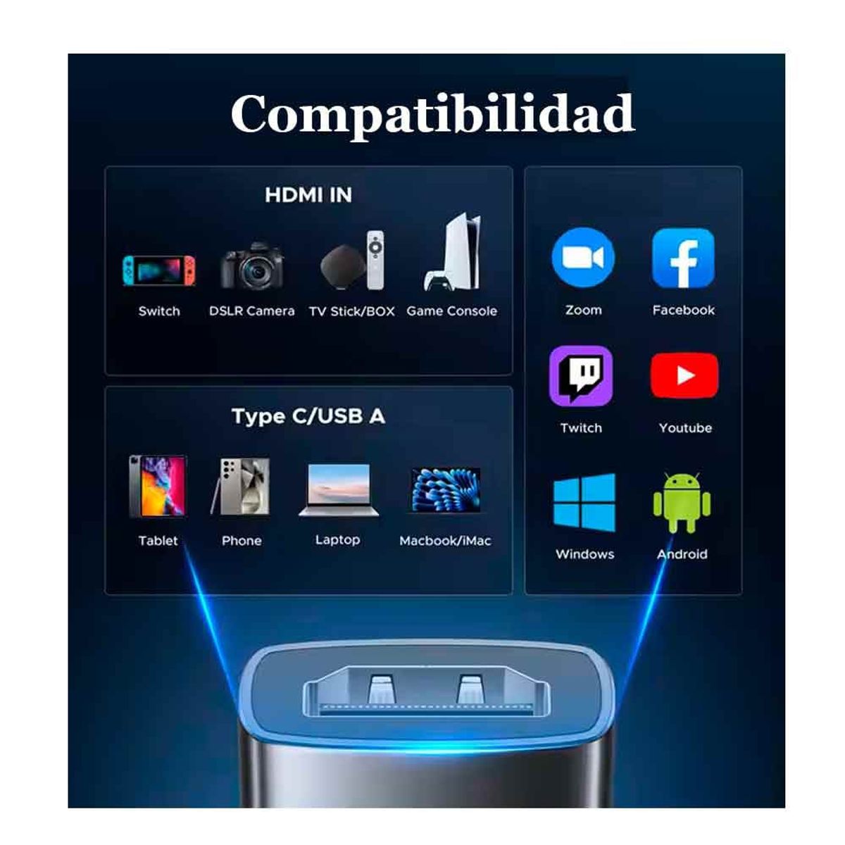 VARIOS - Pack Capturador de Video Hagi + Cable HDMI 2.1 PC PS5 PS4 Switch