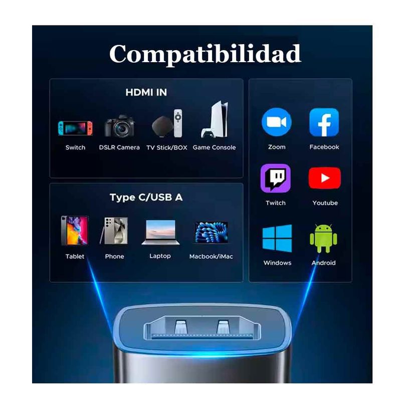 VARIOS - Pack Capturador de Video Hagi + Cable HDMI 2.1 PC PS5 PS4 Switch