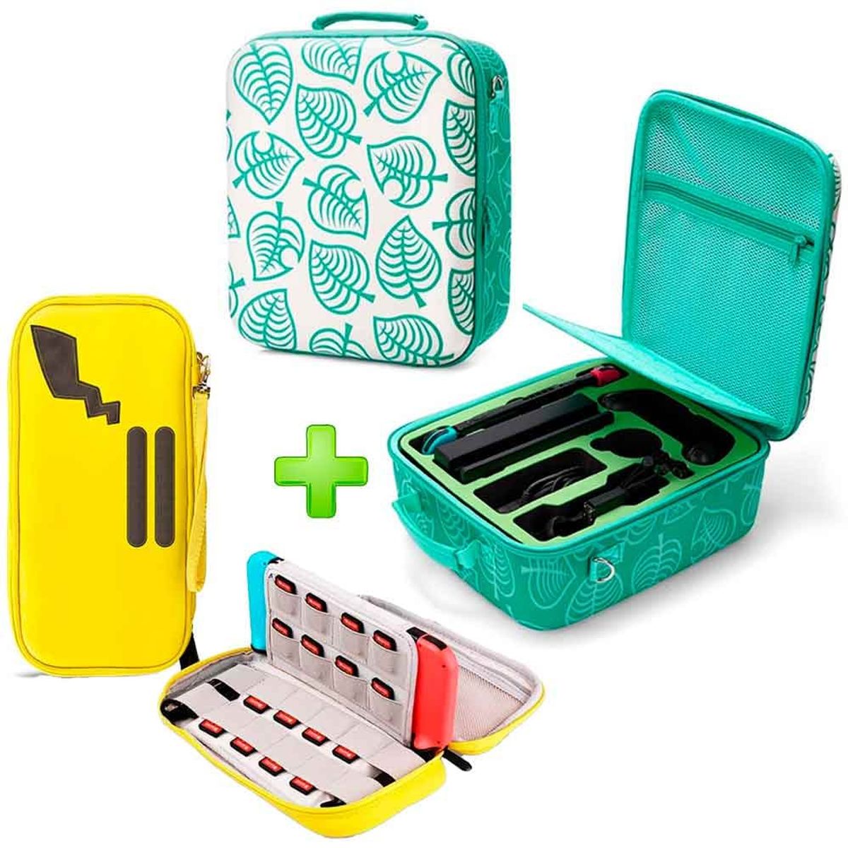VARIOS - Pack Maleta para Nintendo Switch y Oled Verde A C + Estuche Amarillo.
