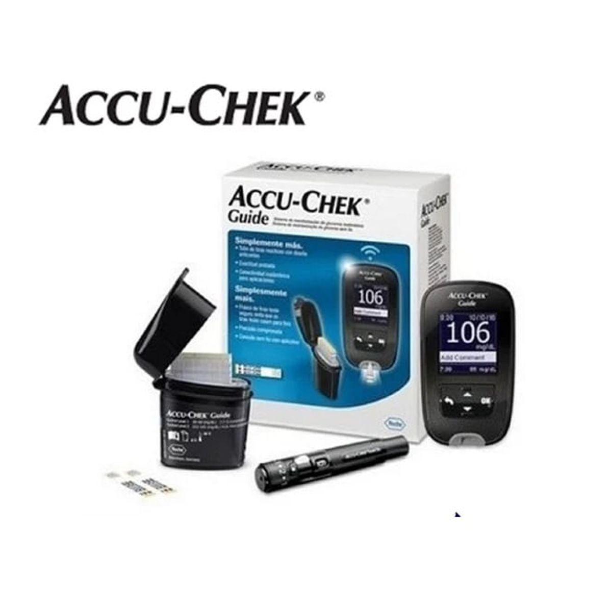 ACCU CHEK - Pack Glucometro AccuChek Guide 60 Tiras 110 lancetas