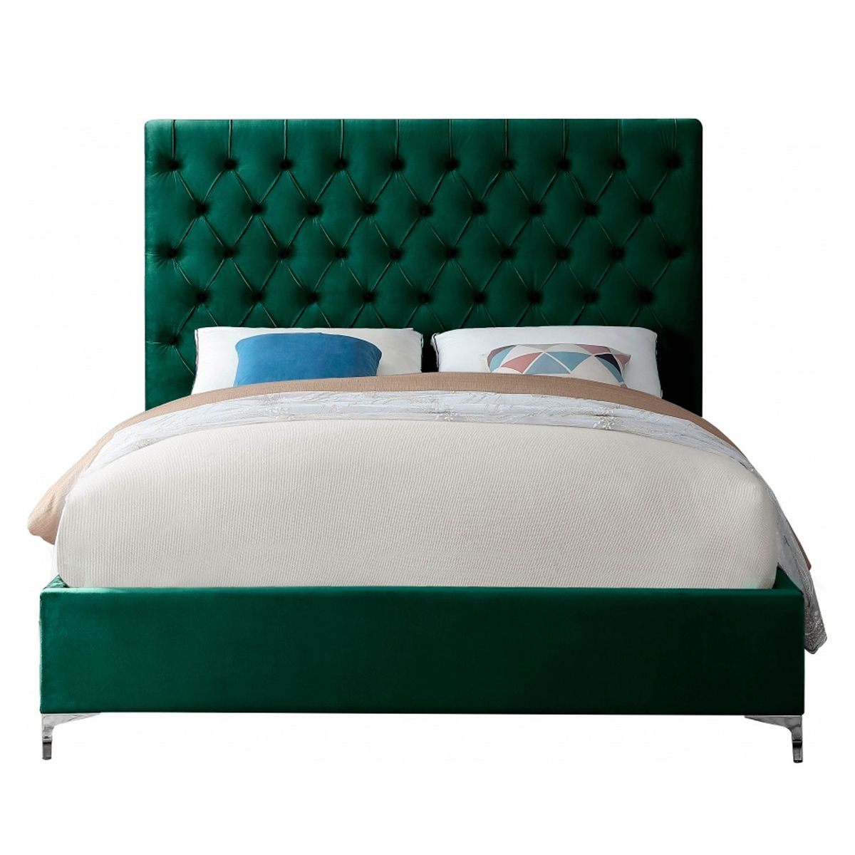 GENERICO - Cama Tapizada Capitoné Abba Verde 1.5 Plz