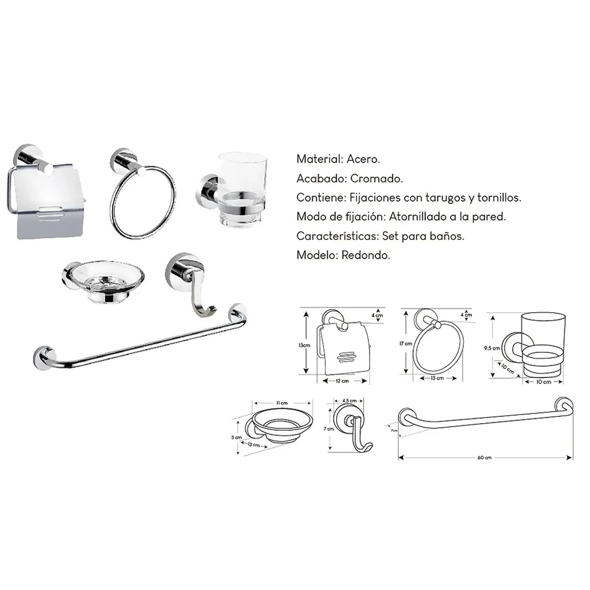 GENERICO - Kits de Baño 6 Piezas Acero Cromado