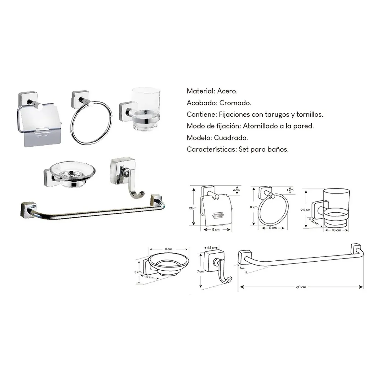 GENERICO - Kits de Baño 6 Piezas Acero Cromado