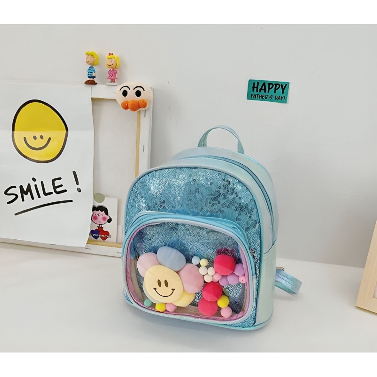 GENERICO - Mochila Kawaii Niñas Girasol Celeste