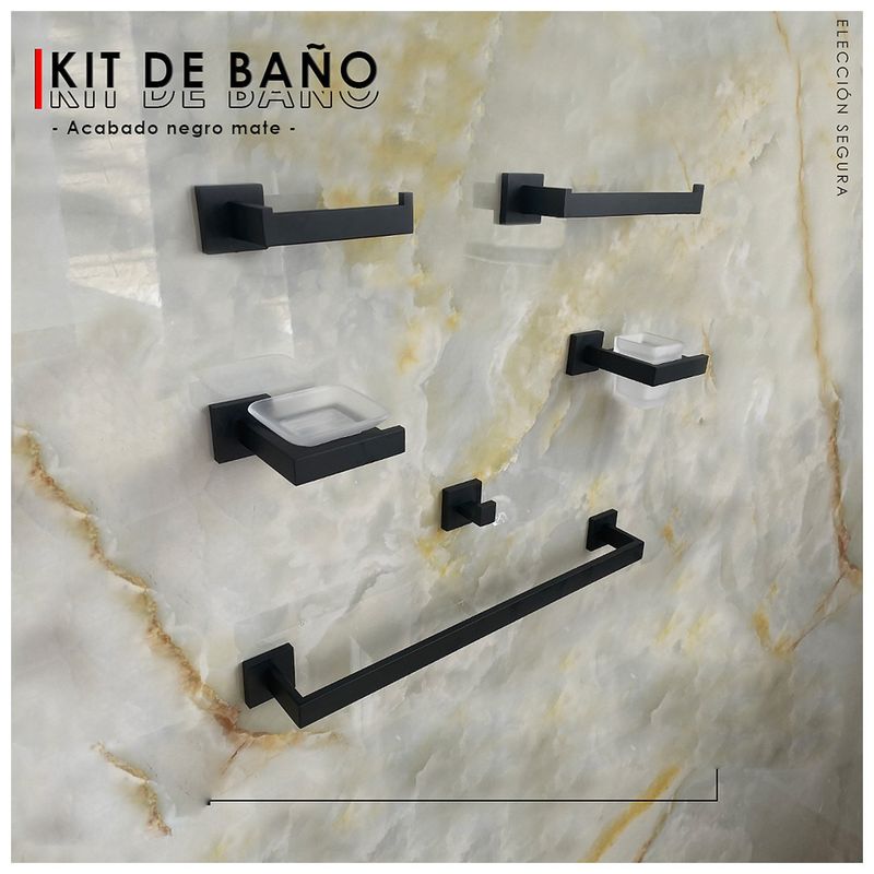 GENERICO - Kits de Baño 6 Piezas Acero Inoxidable Negro mate