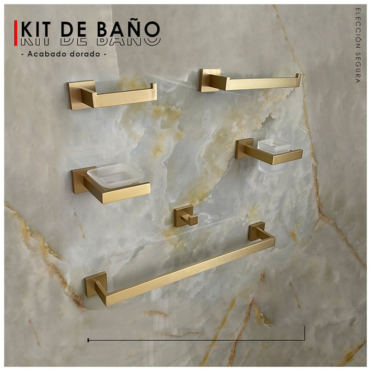 GENERICO - Kits de Baño 6 Piezas Acero Inoxidable Dorado