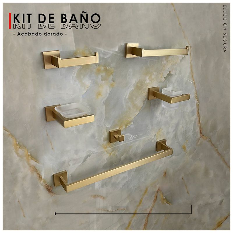 GENERICO - Kits de Baño 6 Piezas Acero Inoxidable Dorado