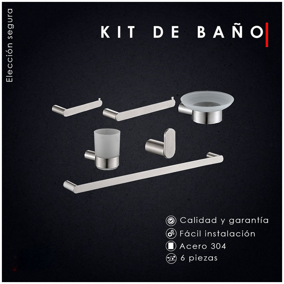 GENERICO - Kits de Baño 6 Piezas Acero Inoxidable