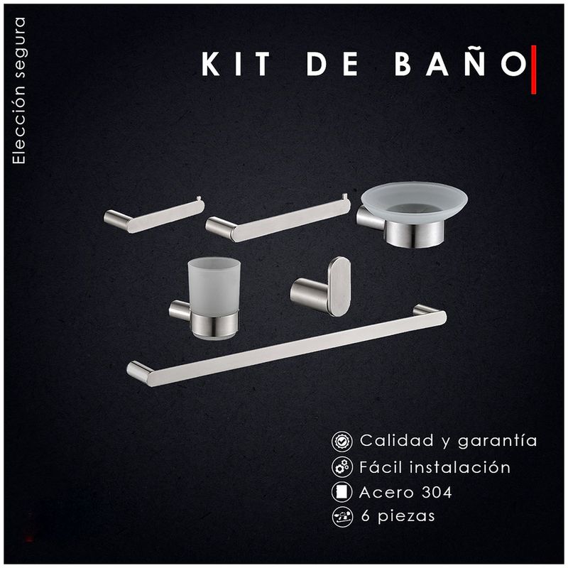 GENERICO - Kits de Baño 6 Piezas Acero Inoxidable