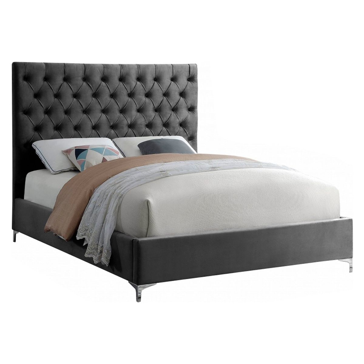 GENERICO - Cama Tapizada Capitoné Abba Gris Oscuro 2 Plazas