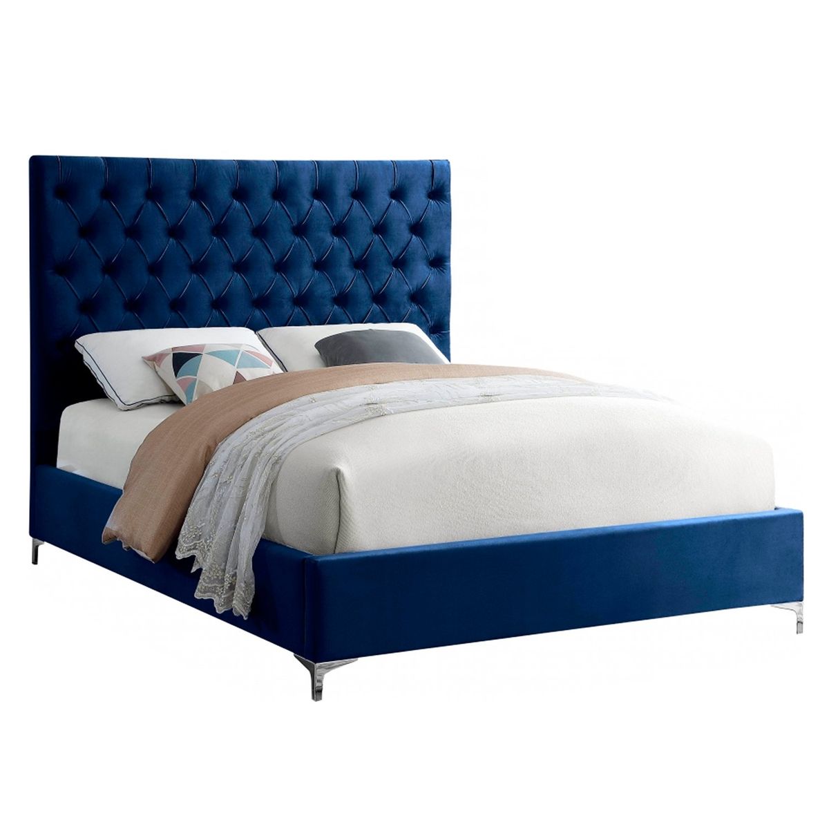GENERICO - Cama Tapizada Capitoné Abba Azul 1.5 Plz