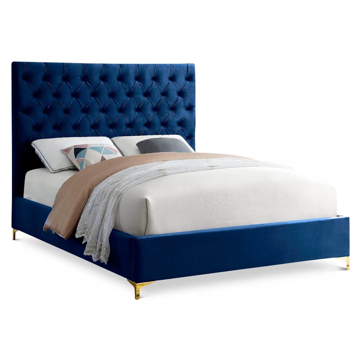 GENERICO - Cama Tapizada Capitoné Adda Azul 1.5 Plz