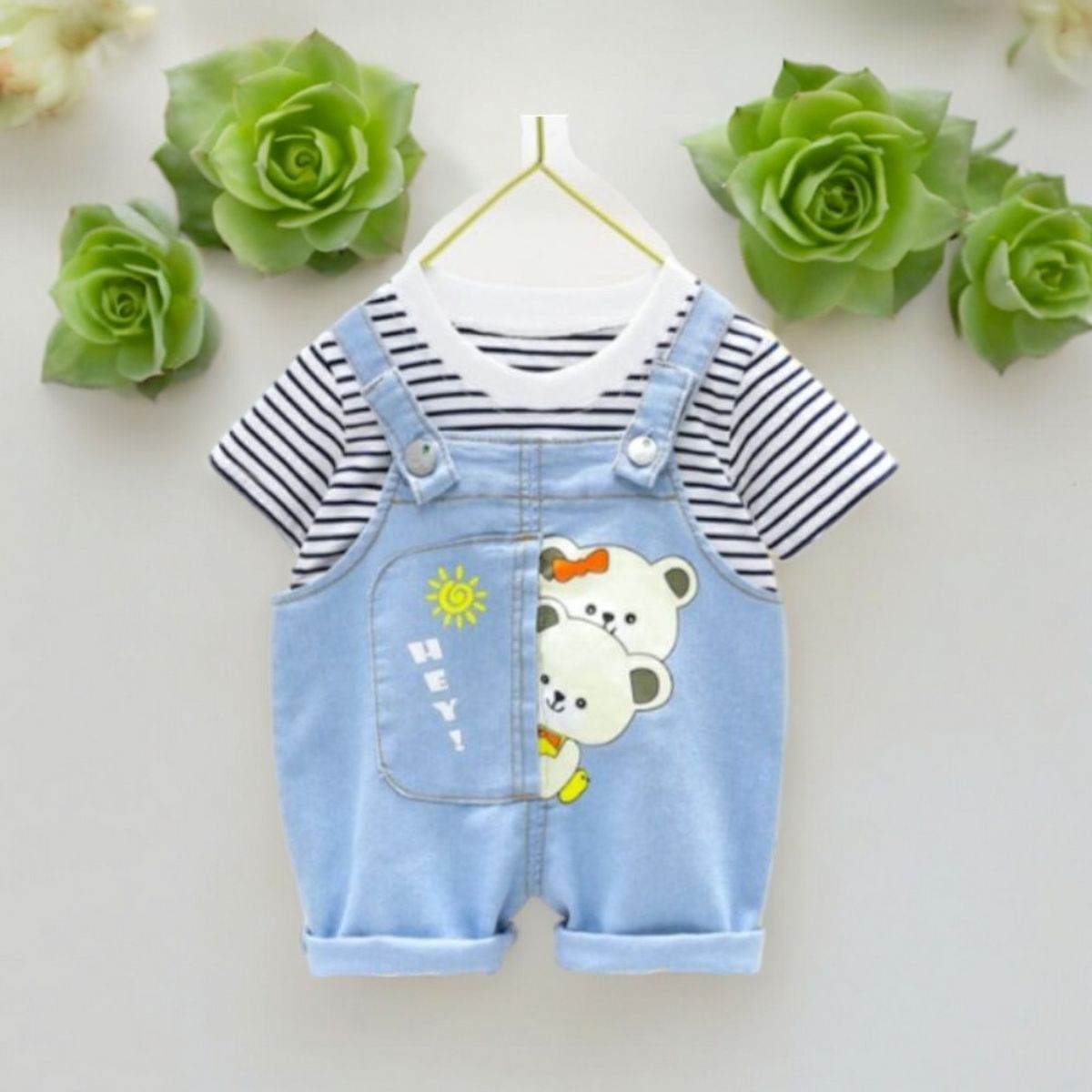 GENERICO - ROPA PARA NIÑO OSITO  NEGRO -  ( POLO MANGA CORTA + OVEROLL )