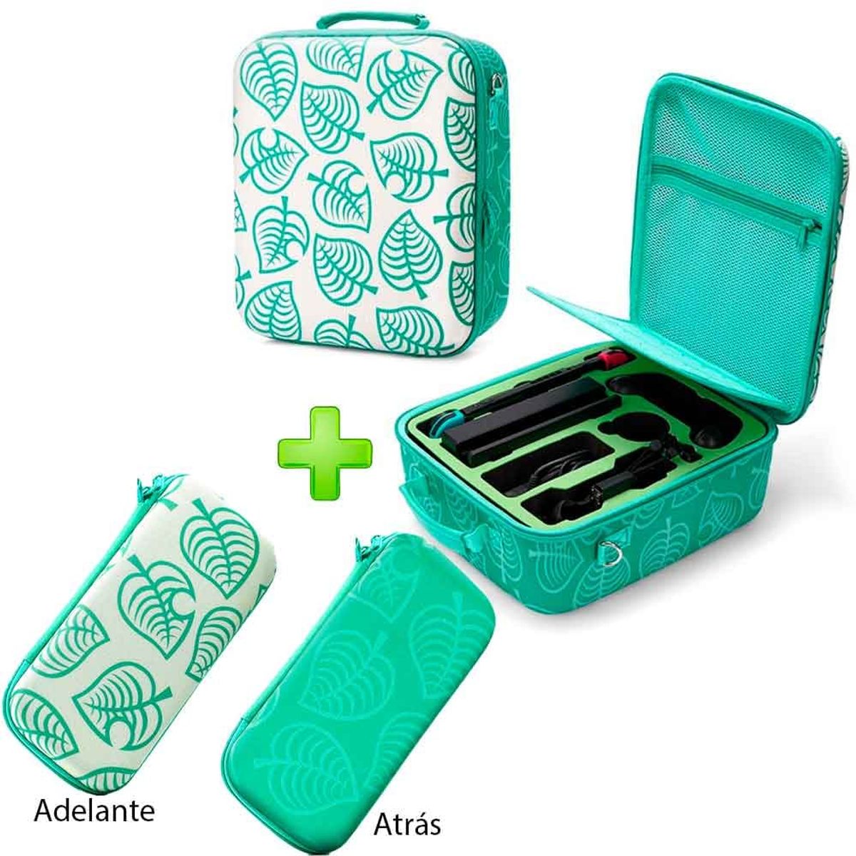 VARIOS - Pack Maleta para Nintendo Switch y Oled Verde Animal C más Estuche A C.