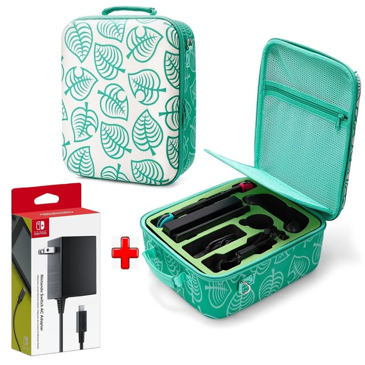 VARIOS - Pack Maleta Nintendo Switch y Oled Animal Verde y Cargador Original.