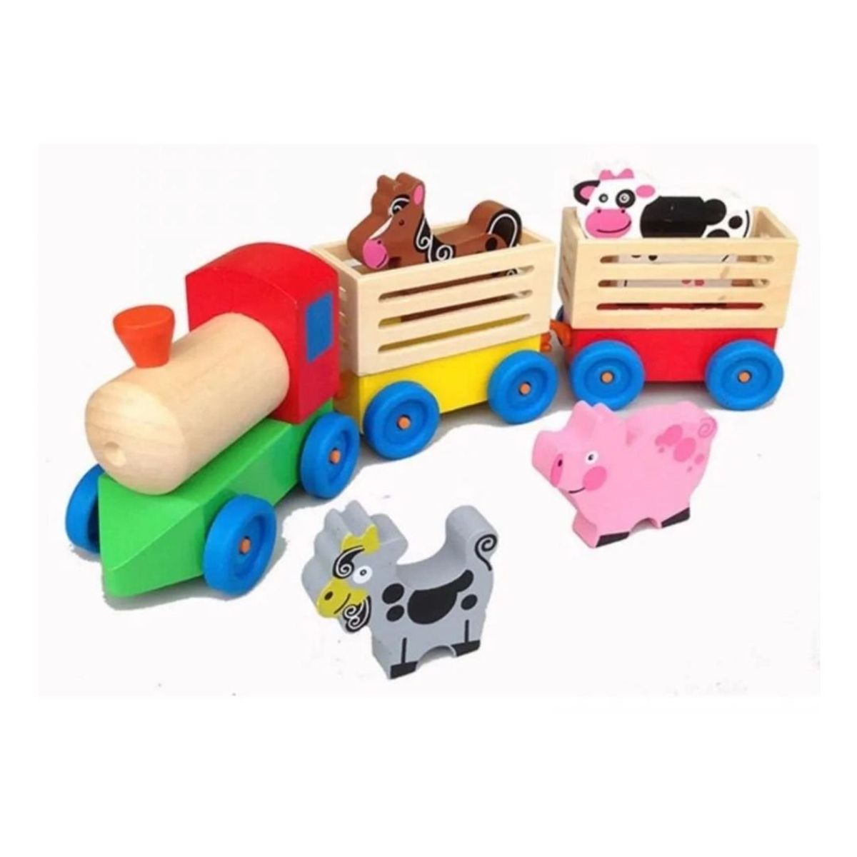 GENERICO - Tren De Madera Colorido Animales De La Granja