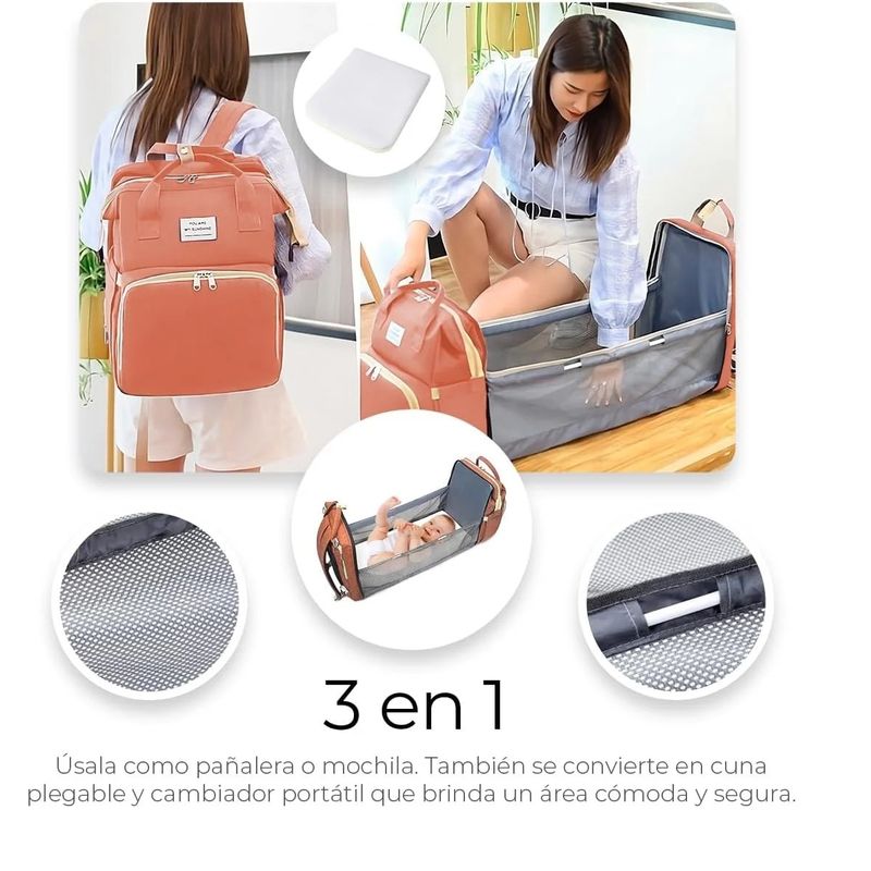 Bolso Cuna Portatil Bolso Mochila Cambiador Bebe Mochila Maternal En Pañalera Cuna Y Mudador Portátil Gris