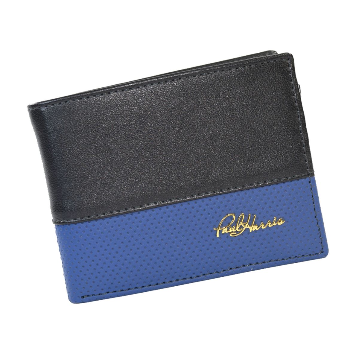 PAUL HARRIS - Billetera de Cuero Para Hombre Paul Harris Negro Azul