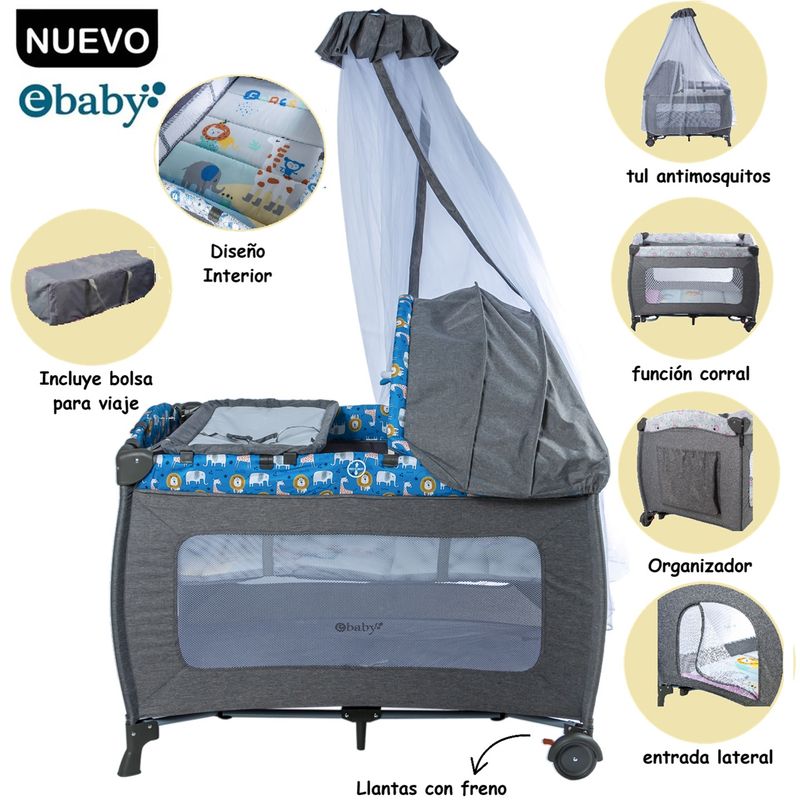 EBABY - Cuna Corral Mecedora con Cambiador 716-3 AZ