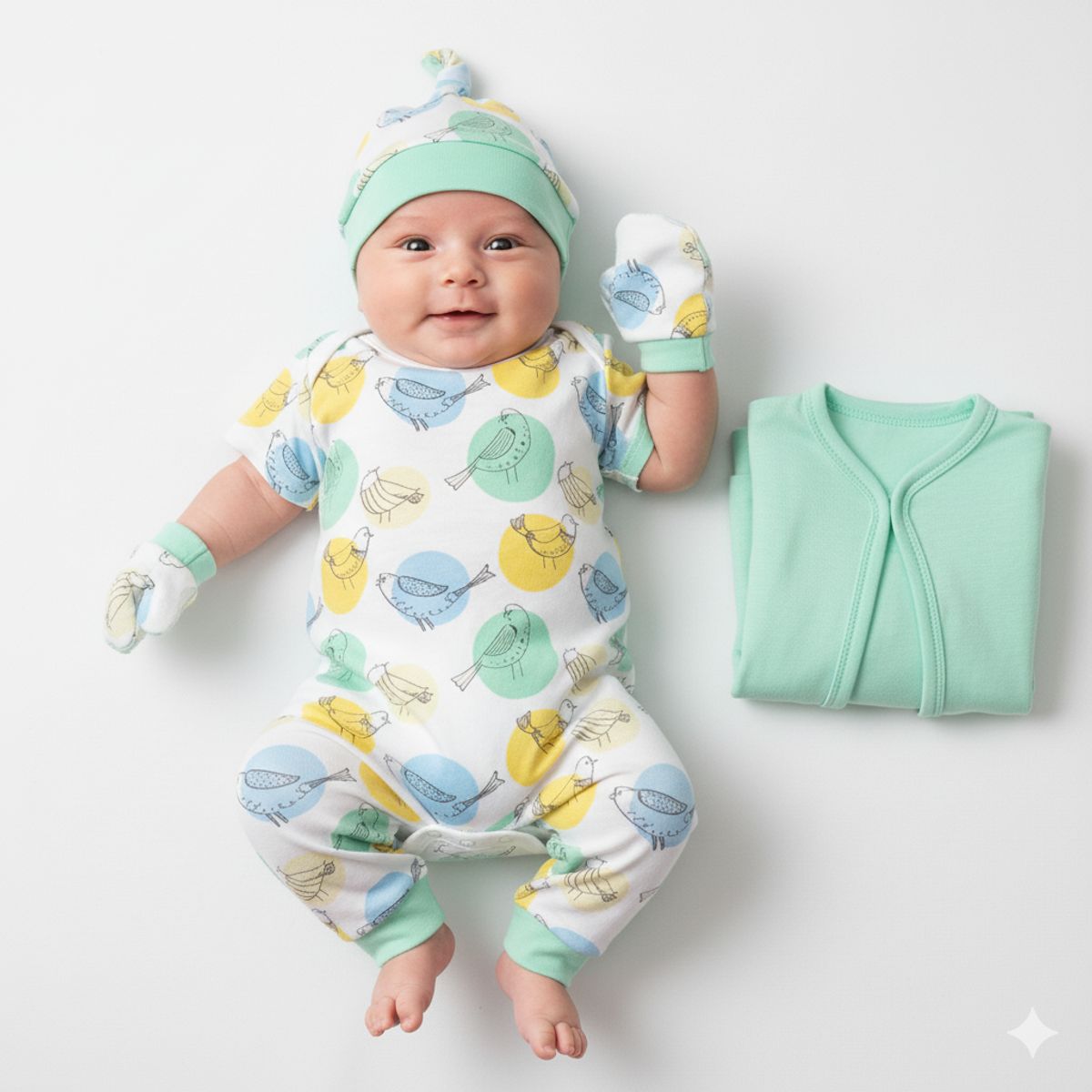 GENERICO - Ajuar para bebe Pajaritos Verde