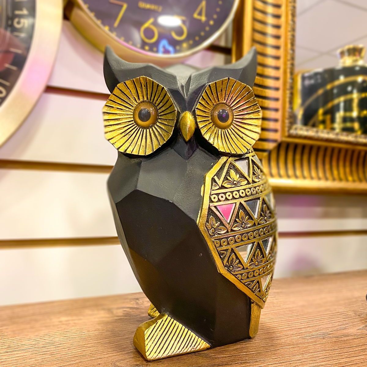 CONCEPT - Figura Buho NegroDorado 13x11x20 cm