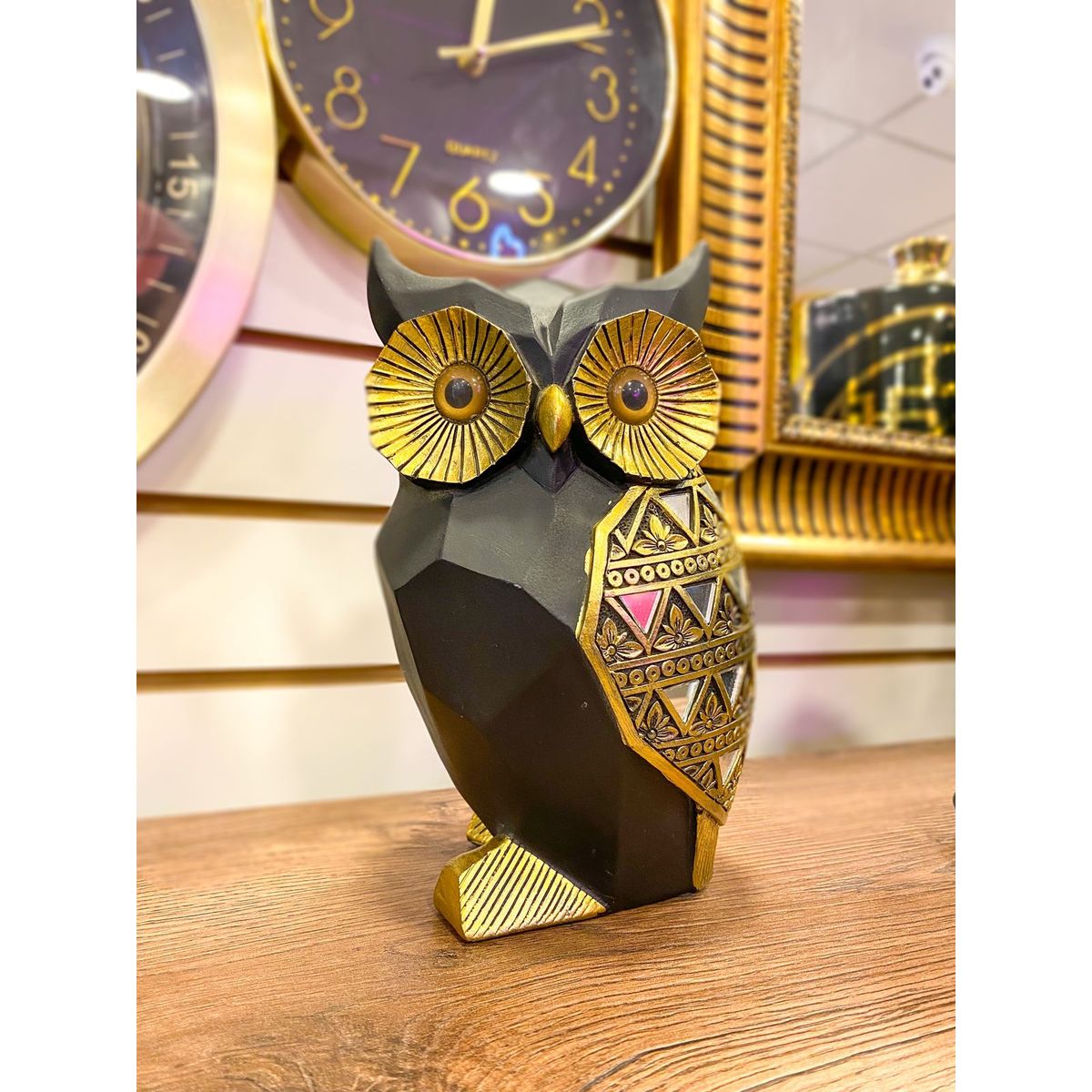 CONCEPT - Figura Buho NegroDorado 13x11x20 cm