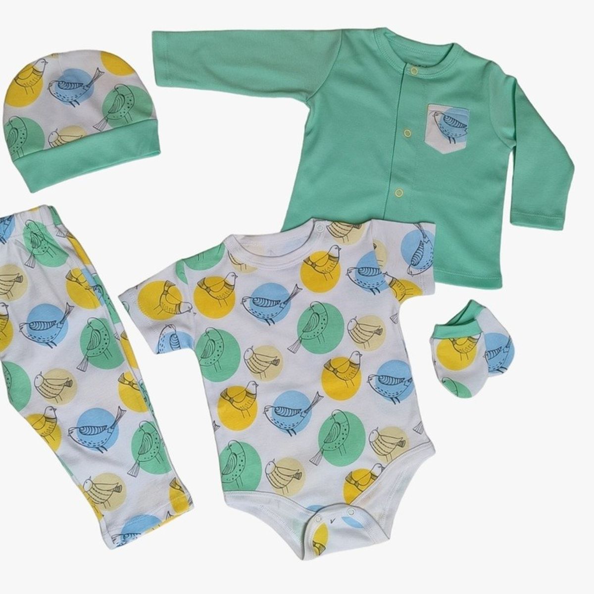 GENERICO - Ajuar para bebe Pajaritos Verde