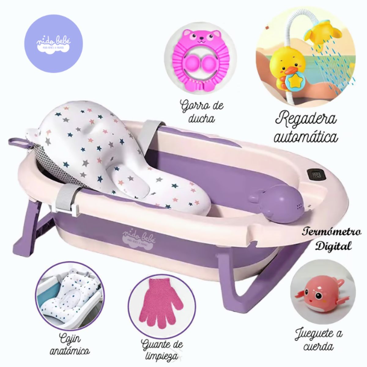 STOKKER BABY - Bañera Piscis de bebé con termómetro digital Morado