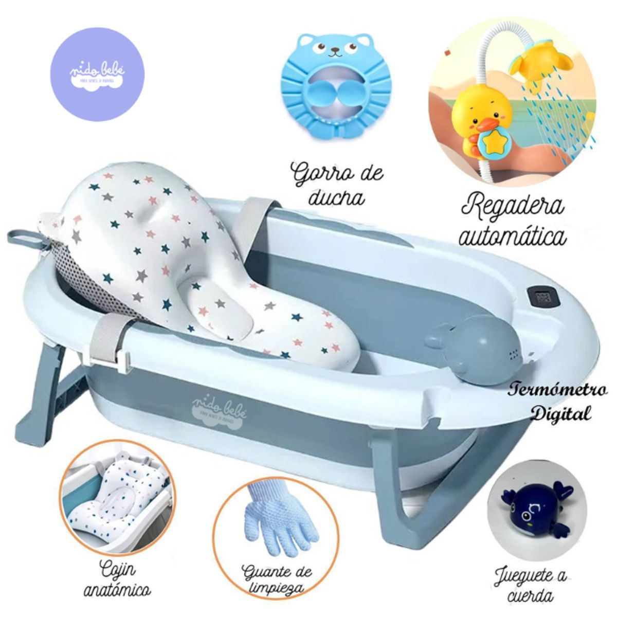 STOKKER BABY - Bañera Piscis de bebé con termómetro digital Azul