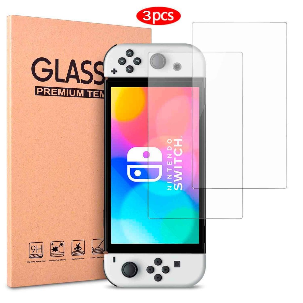 VARIOS - Pack 3 und Mica de Vidrio para Nintendo Switch OLED.