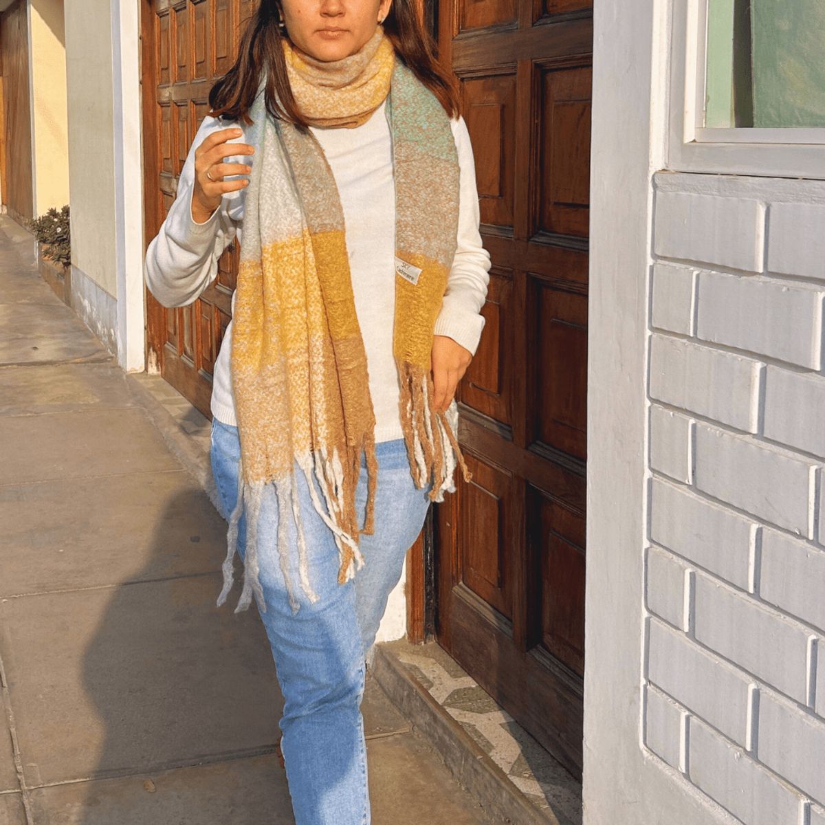 KAST PE - Bufanda Chalina Queen Verde Amarillo Gruesa con diseño