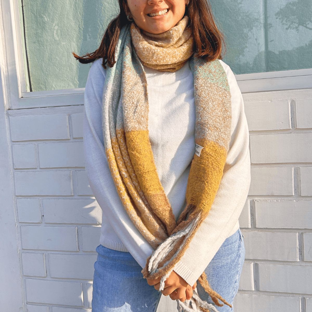 KAST PE - Bufanda Chalina Queen Verde Amarillo Gruesa con diseño