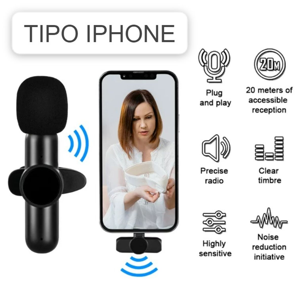 GENERICO - Micrófono Solapero Inalámbrico Entrada para iPhone Recargable