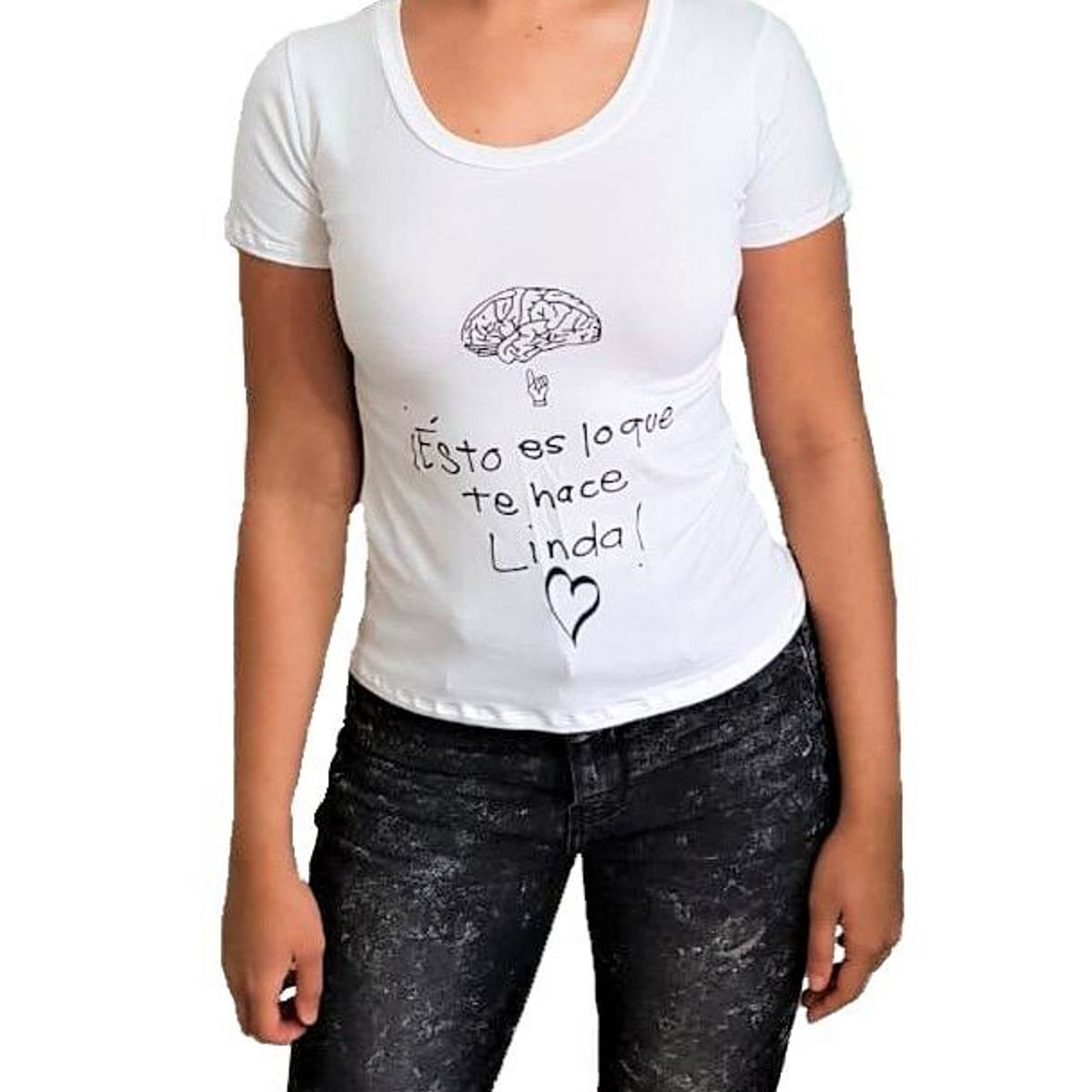 GENERICO - Polo mujer manga corta diseño cerebro - Blanco